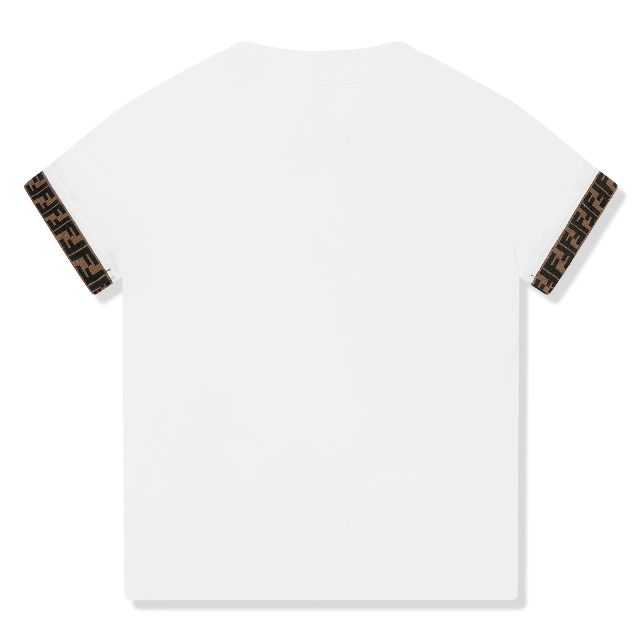 Back View of Fendi Logo Trim Kids White T Shirt FENA0193515123